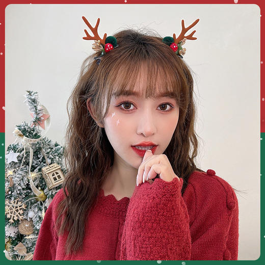 圣诞节配饰红色鹿角发夹装扮可爱儿童发卡女新款头饰麋鹿夹子发饰lc09 商品图2