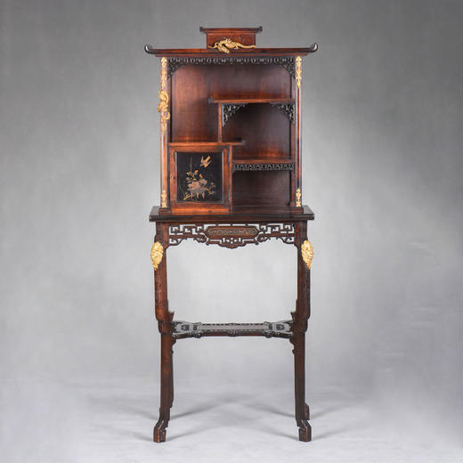 独角鹿西洋古董家具法国出品铜鎏金嵌东方莳绘花鸟图胡桃木立柜 商品图0