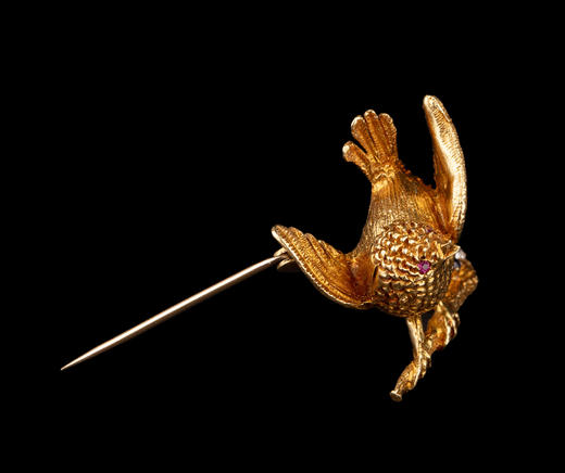 独角鹿西洋古董珠宝首饰英国绿松石蓝宝石钻石镶嵌18K金小鸟胸针 商品图3