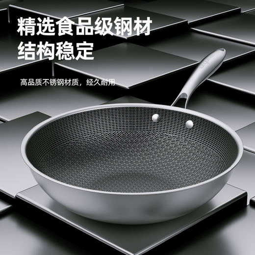 【悦享系列】龙的（longde）不锈钢炒锅炒菜锅家用少油烟蜂窝锅煎锅 LD-CG600 商品图1