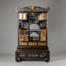 独角鹿西洋古董家具祥瑞花鸟传统神话人物金漆莳绘芝山多宝阁立柜