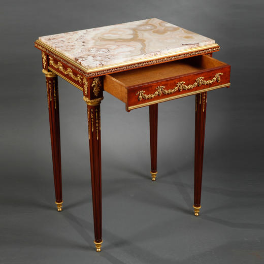独角鹿西洋古董家具19世纪法国桃花心木铜鎏金大理石台面小方桌子 商品图2