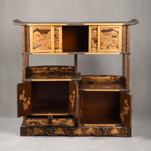 国内现货独角鹿西洋古董家具明治時期浮雕金漆莳绘描金嵌銀茶棚 商品图3