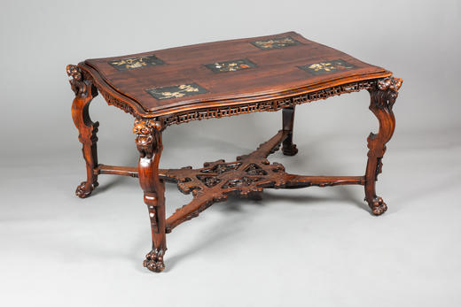 国内现货独角鹿西洋古董家具法国维多风格多宝镶嵌胡桃木餐桌茶几 商品图1