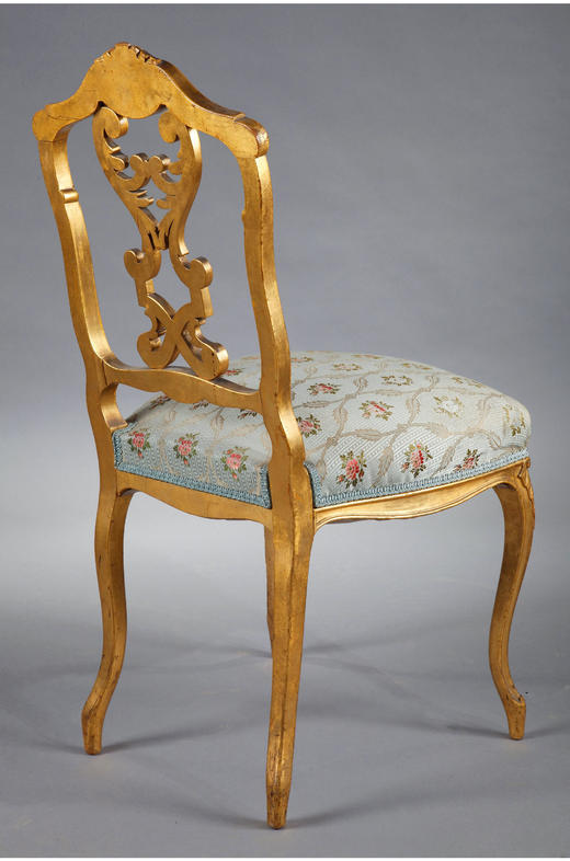 独角鹿西洋古董家具路易十五风格丝质面料金漆木雕镂空靠背椅一套 商品图1