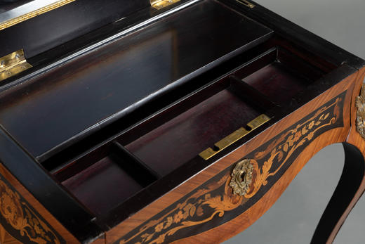 独角鹿西洋古董家具路易十五风格铜鎏金修饰细木镶嵌带镜子桌子 商品图4