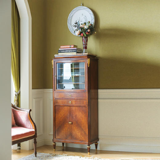 国内现货独角鹿西洋古董家具大理石面铜鎏金卷轴门多层木玻璃边柜 商品图2