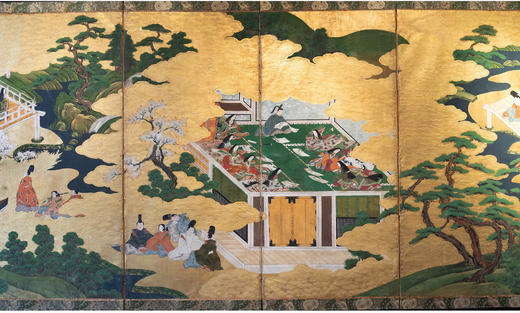 独角鹿西洋古董日本江户时期土佐光成纸笔本金地源氏物语六曲屏风 商品图2