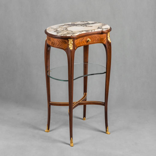 国内现货独角鹿西洋古董家具名匠签名胡桃木肾形小边几小桌台一对 商品图3