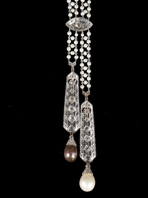 独角鹿西洋古董首饰铂金镶钻石天然海水珍珠Négligée款式项链 商品图4