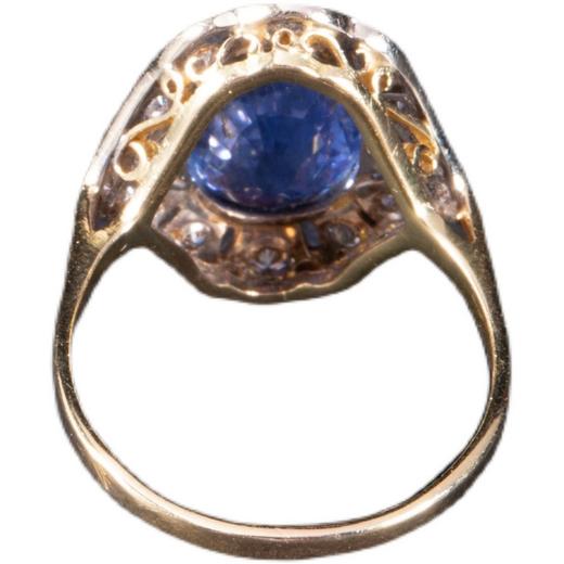 独角鹿西洋古董首饰珠宝18K金镶钻石斯里兰卡蓝宝石戒指女带证书 商品图4