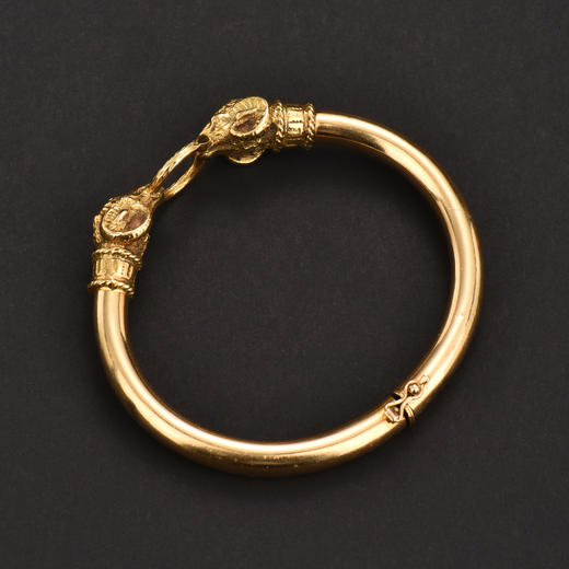 独角鹿西洋古董珠宝首饰20世纪初期18k金双羊头手镯 商品图2