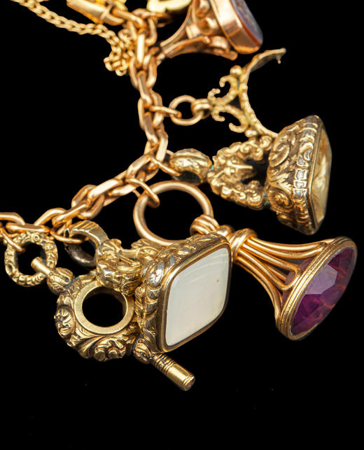 独角鹿西洋古董珠宝首饰1920年代英国/法国出品k金印章手链 商品图3