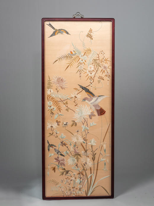 独角鹿西洋古董清代中国出品花鸟粤绣四条屏插屏屏风 商品图4