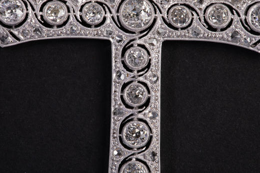 独角鹿西洋古董珠宝首白金铂金镶嵌老切玫瑰切钻石十字架吊坠项链 商品图2