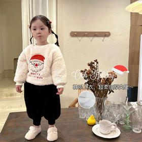 【宝宝圣诞卫衣】2岁女童毛毛卫衣加绒加厚 圣诞节圣诞老人韩版儿童圆领长袖卫衣