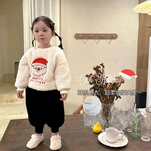 【宝宝圣诞卫衣】2岁女童毛毛卫衣加绒加厚 圣诞节圣诞老人韩版儿童圆领长袖卫衣 商品图0