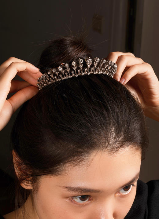 独角鹿西洋古董珠宝法国18K金纯银镶嵌钻石花穗造型冠冕项链原盒 商品图3