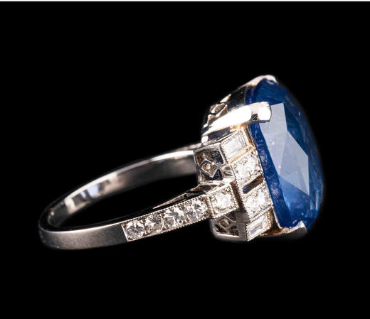 独角鹿西洋古董首饰珠宝18k金镶嵌斯里兰卡无烧蓝宝石钻石戒指 商品图3