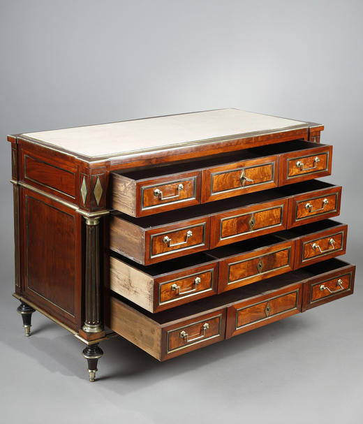 独角鹿西洋古董家具路易十六桃花心木镶嵌黄铜大理石顶五斗柜边柜 商品图4