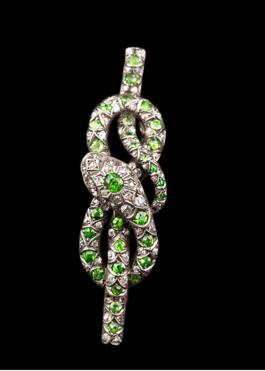 独角鹿西洋古董珠宝首饰黄金纯银镶嵌钻石沙弗莱石灵蛇造型胸针 商品图3