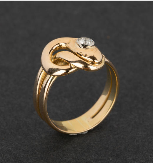 独角鹿西洋古董珠宝首饰19世纪后半期欧洲18K金镶嵌钻石蛇形戒指 商品图4