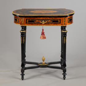 独角鹿西洋古董家具路易十六风铜鎏金静物花卉细木镶嵌边桌办公桌