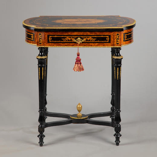 独角鹿西洋古董家具路易十六风铜鎏金静物花卉细木镶嵌边桌办公桌 商品图0