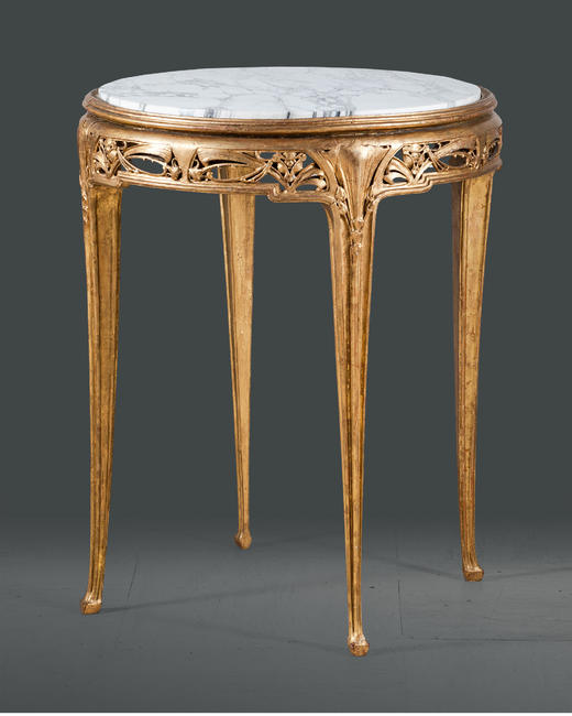 独角鹿西洋古董家具法国期大理石桌面古典花卉精雕木鎏金圆形桌几 商品图1