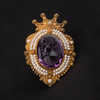 独角鹿西洋古董珠宝首饰紫水晶天然珍珠镶嵌14K金卡梅奥胸针 商品缩略图2