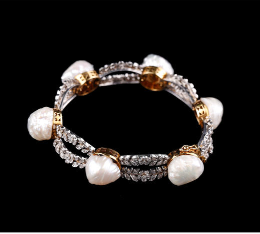 独角鹿西洋古董珠宝法国18K黄金铂金镶钻石天然巴洛克珍珠手链 商品图4