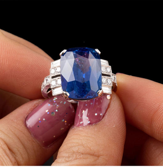 独角鹿西洋古董首饰珠宝18k金镶嵌斯里兰卡无烧蓝宝石钻石戒指 商品图2