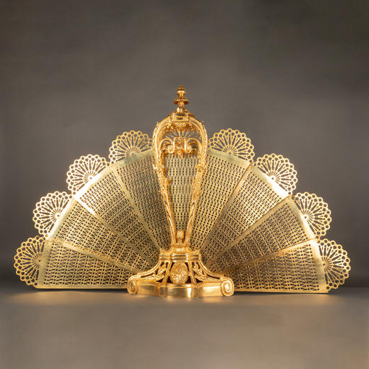 独角鹿西洋古董法国路易十六风铜鎏金镂雕浮雕可折叠扇形壁炉屏风 商品图0