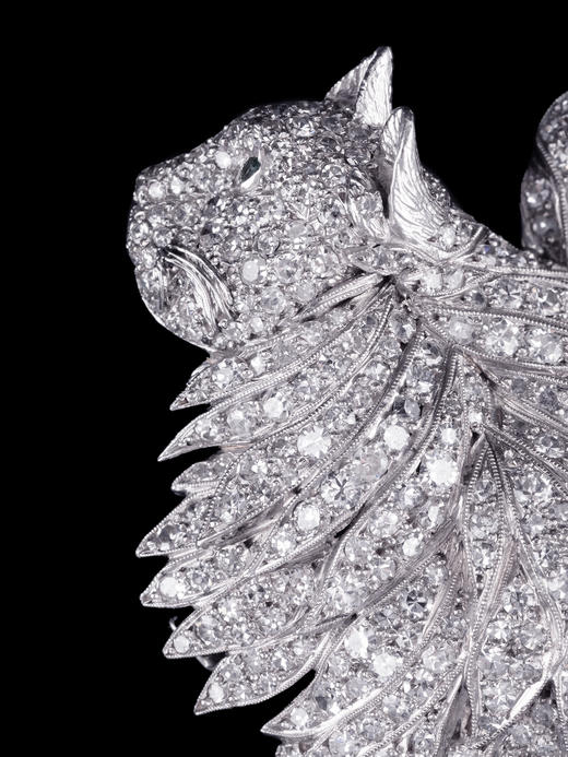 独角鹿西洋古董珠宝首饰欧洲铂金镶嵌钻石祖母绿波斯猫造型胸针 商品图2