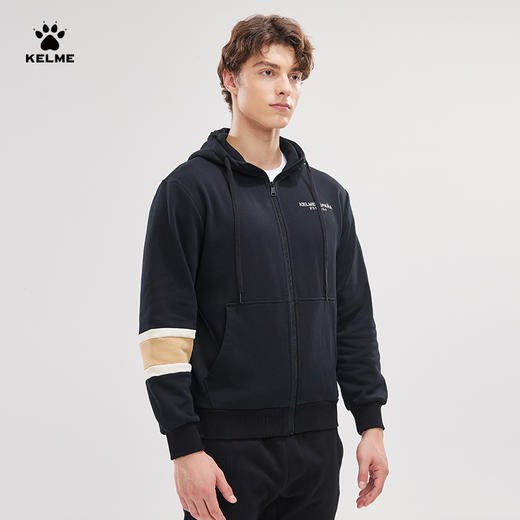 卡尔美连帽针织外套男2022冬季新款撞色拼接加绒开衫夹克潮 商品图1