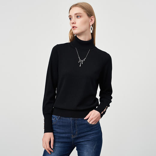 EITIE爱特爱秋季新款100%绵羊毛高领宽松舒适套头针织衫纯色基础款毛衣C2201010 商品图3