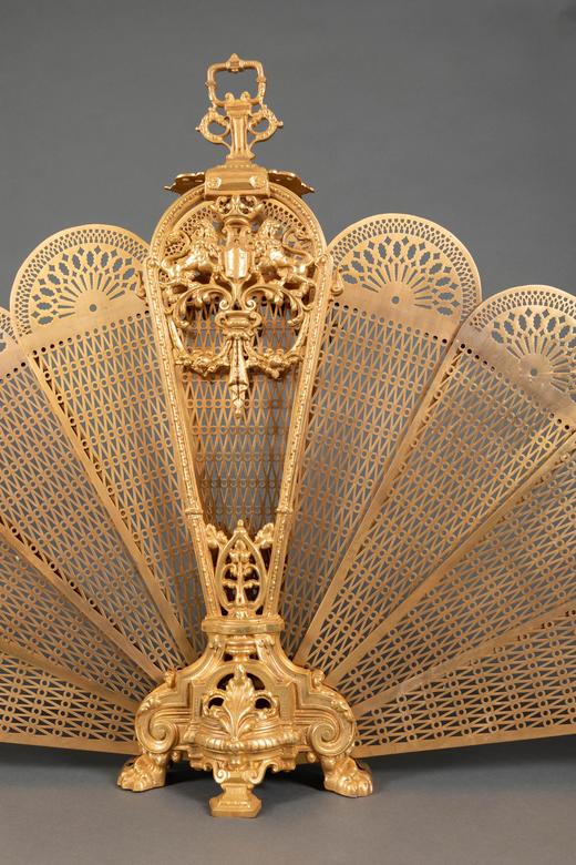 独角鹿西洋古董拿破仑三世时期法国铜鎏金壁炉挡摆件壁炉屏风 商品图2