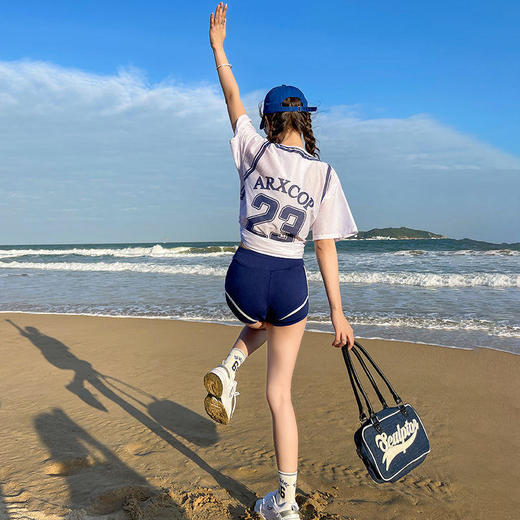 学生上课游泳衣女分体三件套少女保守遮肚显瘦宽松泡温泉初中生装 商品图5