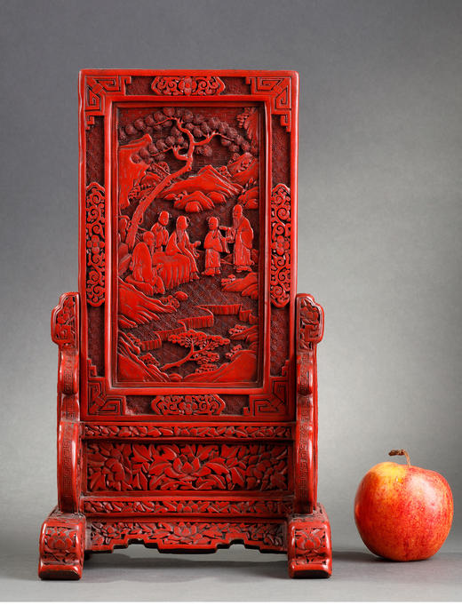 独角鹿西洋古董摆件中国晚清时期仙人会棋主题剔红雕漆插屏屏风 商品图1