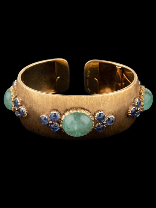 独角鹿西洋古董珠宝首饰意大利布契拉提18K金镶蓝宝石祖母绿手镯 商品图1