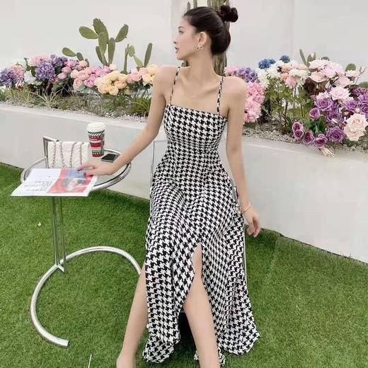 法式小众气质开衩格子吊带裙2021夏季新款可盐可甜温柔风长裙子潮 商品图2