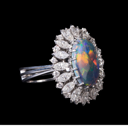 独角鹿西洋古董珠宝首饰欧洲白金镶嵌欧珀宝石钻石玛格丽特款戒指 商品图3