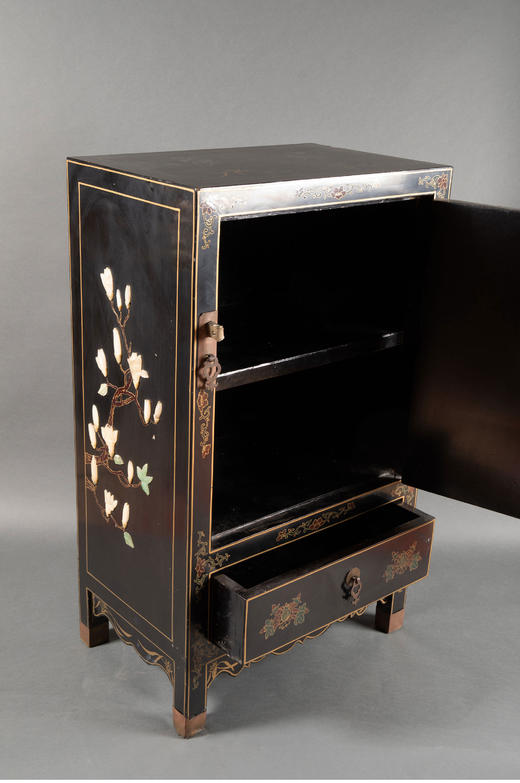 独角鹿西洋古董家具20世纪中国出品传统人物黑漆底百宝嵌边柜立柜 商品图2