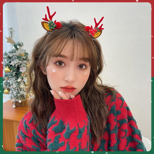 圣诞节配饰红色鹿角发夹装扮可爱儿童发卡女新款头饰麋鹿夹子发饰lc09 商品图1