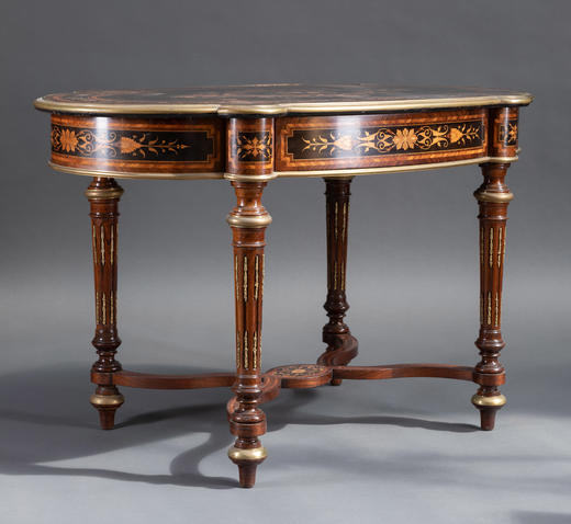 独角鹿西洋古董家具1880年代法国出品铜鎏金修饰细木镶嵌中央桌子 商品图2