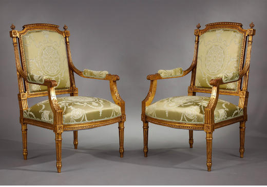 独角鹿西洋古董家具木鎏金雕饰淡绿色丝绸提花面料沙发座椅套件 商品图3