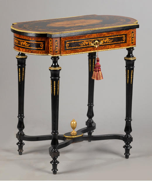 独角鹿西洋古董家具路易十六风铜鎏金静物花卉细木镶嵌边桌办公桌 商品图2