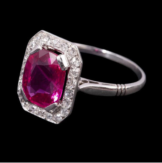 独角鹿西洋古董珠宝首饰法国出品铂金镶嵌缅甸无烧红宝石钻石戒指 商品图1