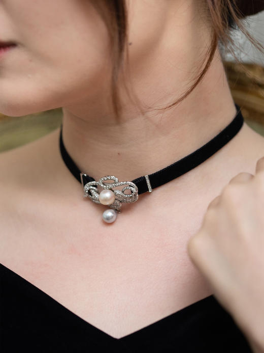 独角鹿西洋古董珠宝首饰法国18k白金镶嵌钻石珍珠灵蛇造型颈链 商品图1