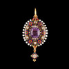 独角鹿西洋古董英国花卉主题18K黄金珐琅镶嵌珍珠钻石紫水晶吊坠 商品缩略图0